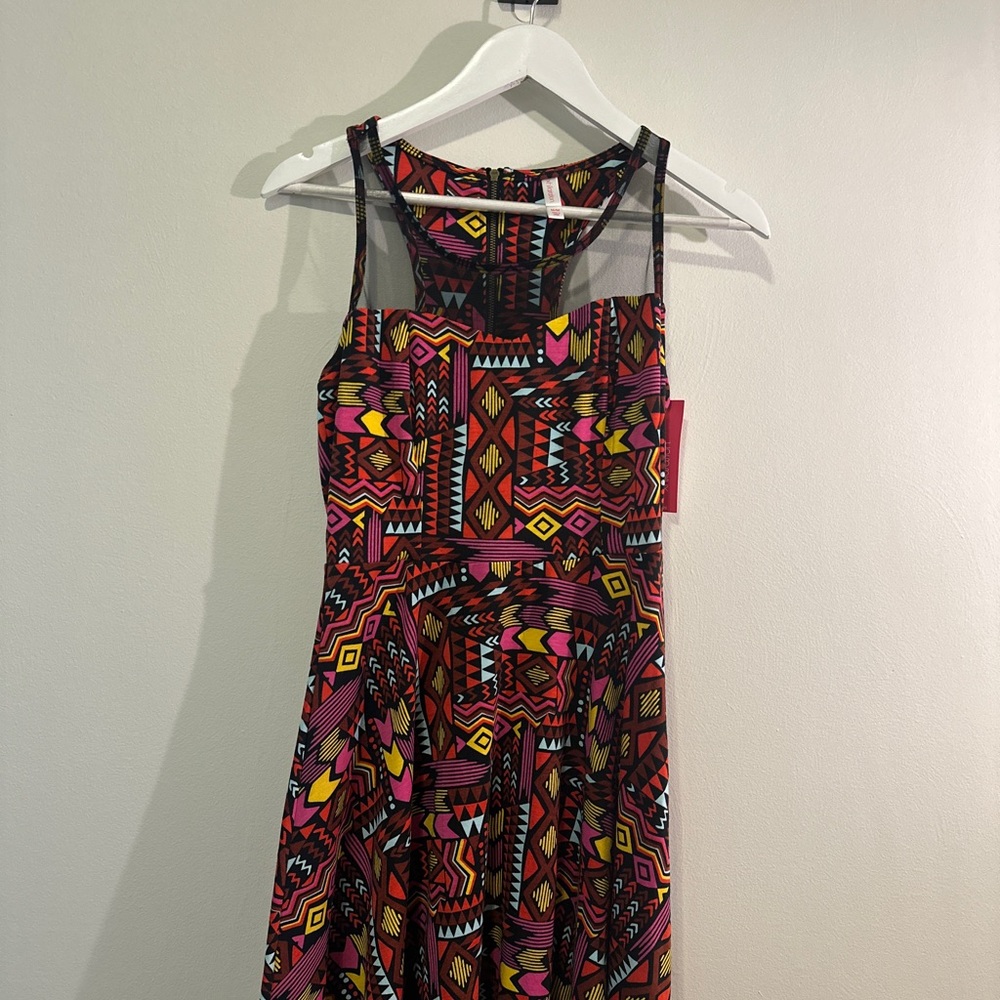 NWT Aztec Print Skater Dress - Mesh and Zipper Details - Size Medium